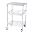 thumbnail image 1 of VEVOR Kitchen Utility Cart,3 Tiers, Wire Rolling Cart with 470LBS Capacity,Steel Service Cart on Wheels, Metal Storage Trolley with 76mm Basket Curved Handle PP Liner 6 Hooks, for Indoor and Outdoor, 1 of 8