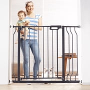 BENTISM 30 Extra Tall Baby Gate for Stairs Doorways, Fits Openings 29.5 to 39 Wide, Auto Close Extra Wide Dog Gate for House, Pressure Mounted Easy Walk Through Pet Gate with Door, Black