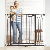 BENTISM 30" Extra Tall Baby Gate for Stairs Doorways, Fits Openings 29.5" to 39" Wide, Auto Close Extra Wide Dog Gate for House, Pressure Mounted Easy Walk Through Pet Gate with Door, Black