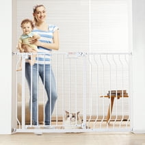BENTISM 30" Extra Tall Baby Gate for Stairs Doorways, Fits Openings 29.5" to 48.8" Wide, Auto Close Extra Wide Dog Gate for House, Pressure Mounted Easy Walk Through Pet Gate with Door, White