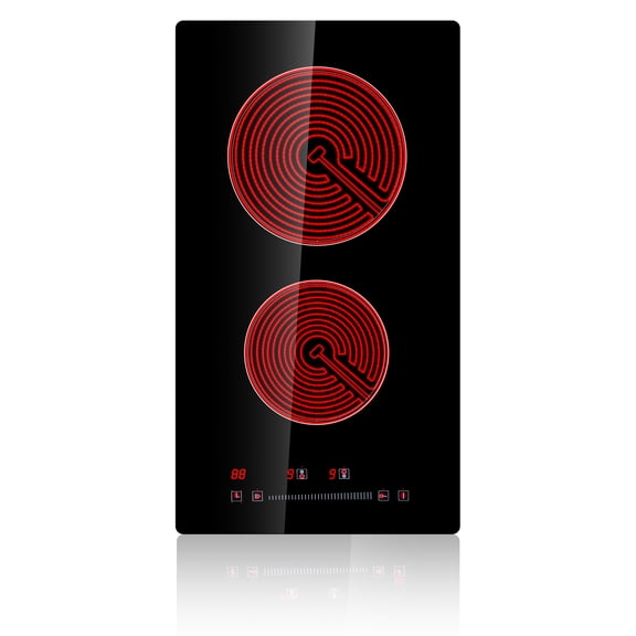 BENTISM 3000W Built-in Electric Cooktop Radiant Induction Cooktop Ceramic Cooktop 2 Burners Sensor Touch Stove 11.6''x20''