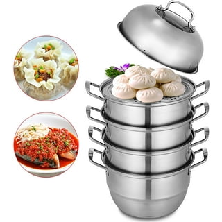 LTWQLing Stainless Steel Steamer Pot Thick-Bottomed, 3 Tier Food Steamer for Cooking, Large Metal Steam Cooker, Work for Induction and St