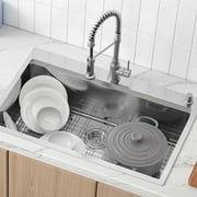 BENTISM 33" x 22" Kitchen Sink Top Mount Single Bowl Basin Stainless Steel Kitchen Bar, Utility Sink