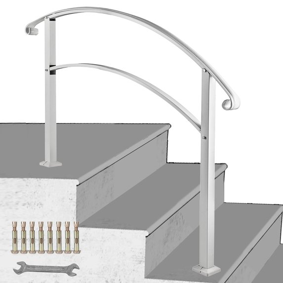 BENTISM 3FT Adjustable Wrought iron Transition Handrail Matte White Fits 3 Steps
