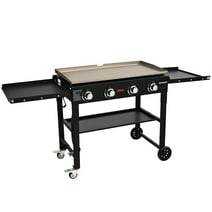 BENTISM 4-Burner 36" Griddle Cooking Station Countertop Commercial Gas Griddle Flat Top Grill Hot Plate Restaurant Cart