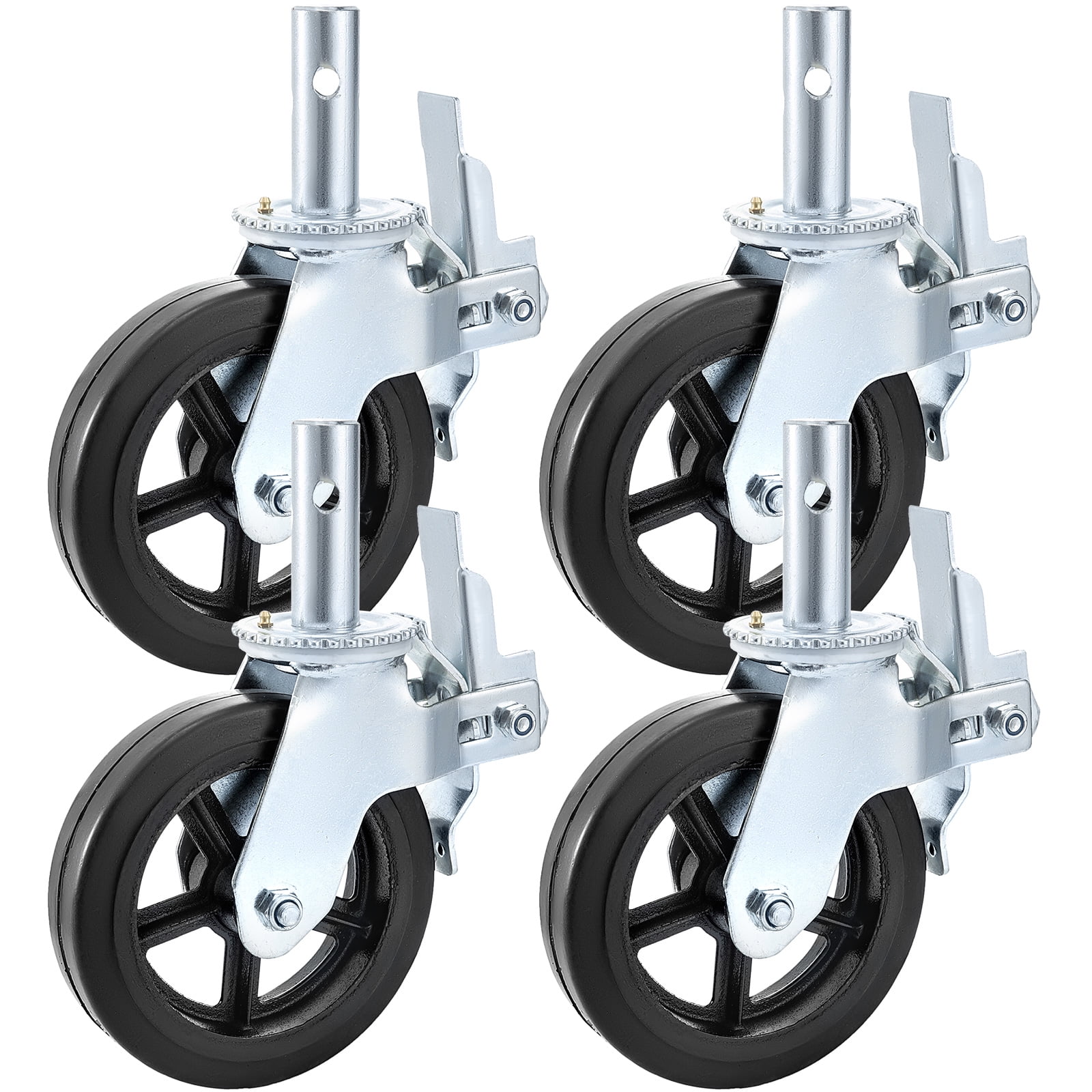 VEVOR 4 Pack 8" x 2" Heavy Duty Scaffolding Rubber Swivel Caster With Dual Locking 1100LBS Capacity Per Wheel