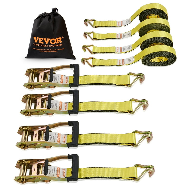 2 in. x 27 ft. x 10,000 lbs. J-Hook Ratchet Tie Downs (4-Pack)