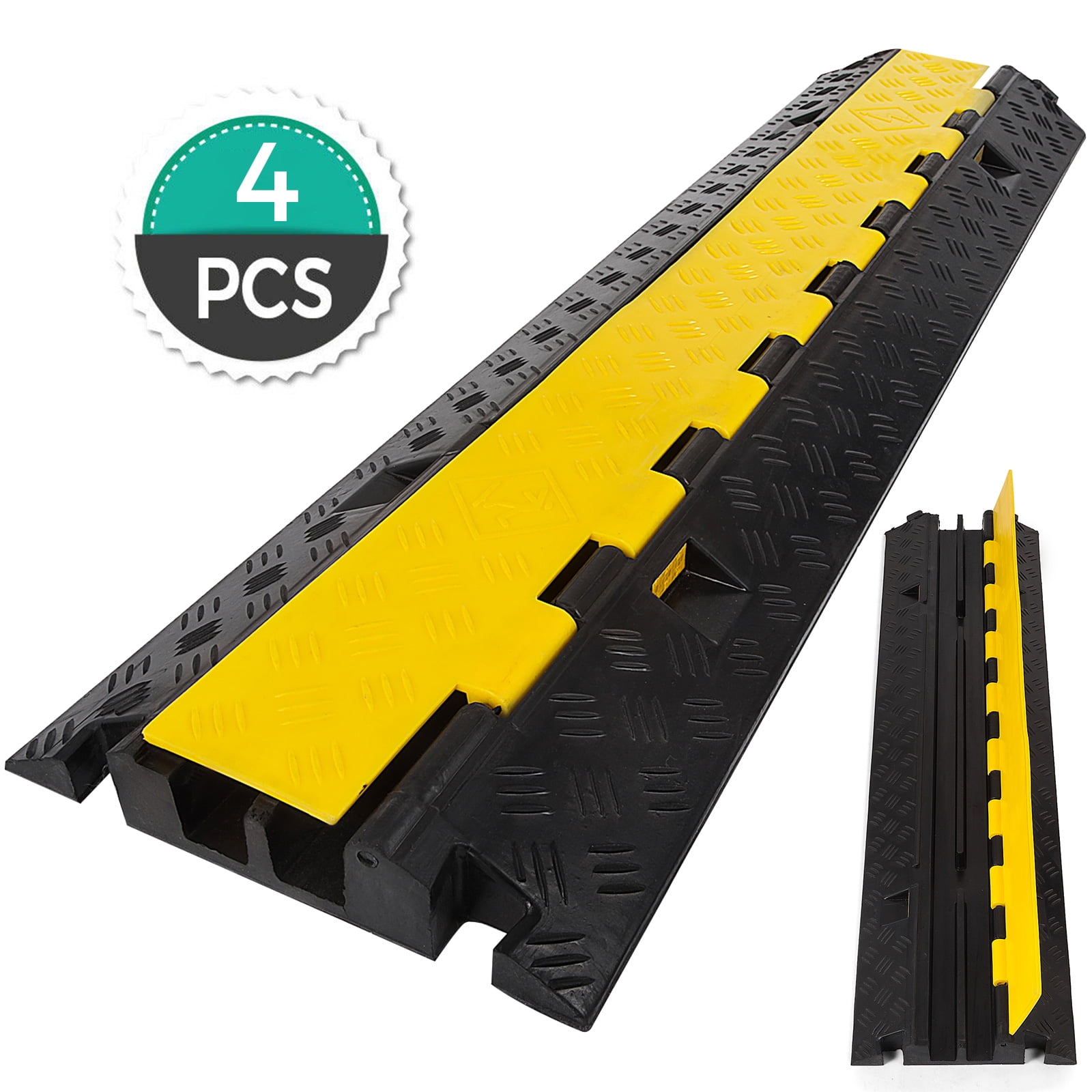 VEVOR 4 Pack Rubber Cable Protector Ramp 2 Channel Heavy Duty 66000lbs ...