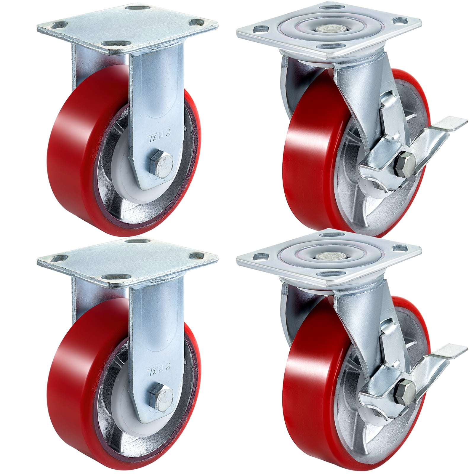 Heavy Duty 6" Polyurethane Swivel and Rigid Casters with Brake