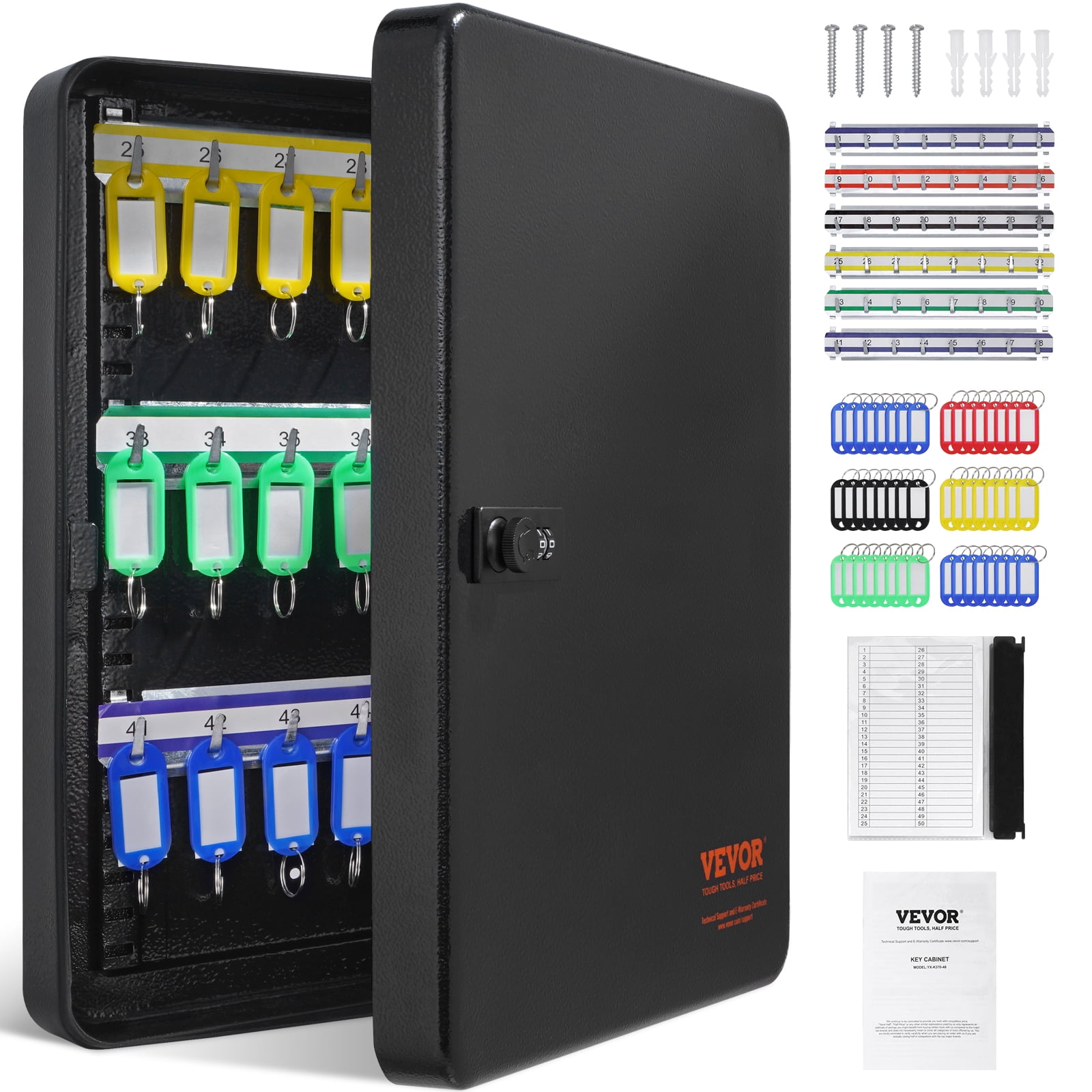BENTISM 48-Key Cabinet Key Safe with Combination Lock & Keys Adjustable Racks