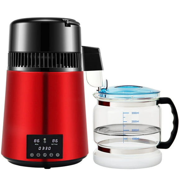 VEVOR 4L Water Distiller Distilled Water Maker 1 L/H w/ Timing Dual Temp Red