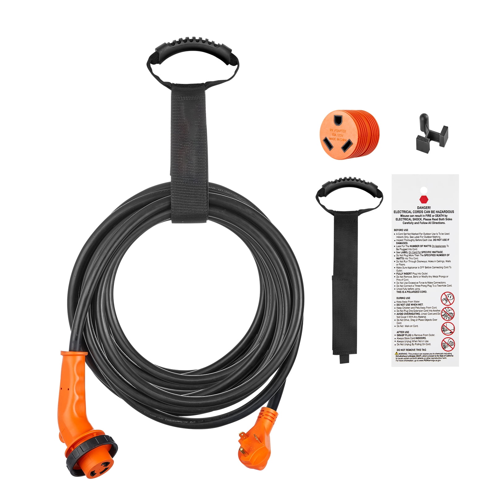 BENTISM 50 Feet RV Power Cord, 30 Amp, Heavy Duty STW 3*10AWG Generator Cord, NEMA TT-30P Male NEMA L5-30R Female Plug, with LED Indicator Handle 15A Adapter, for RVs, ETL Listed