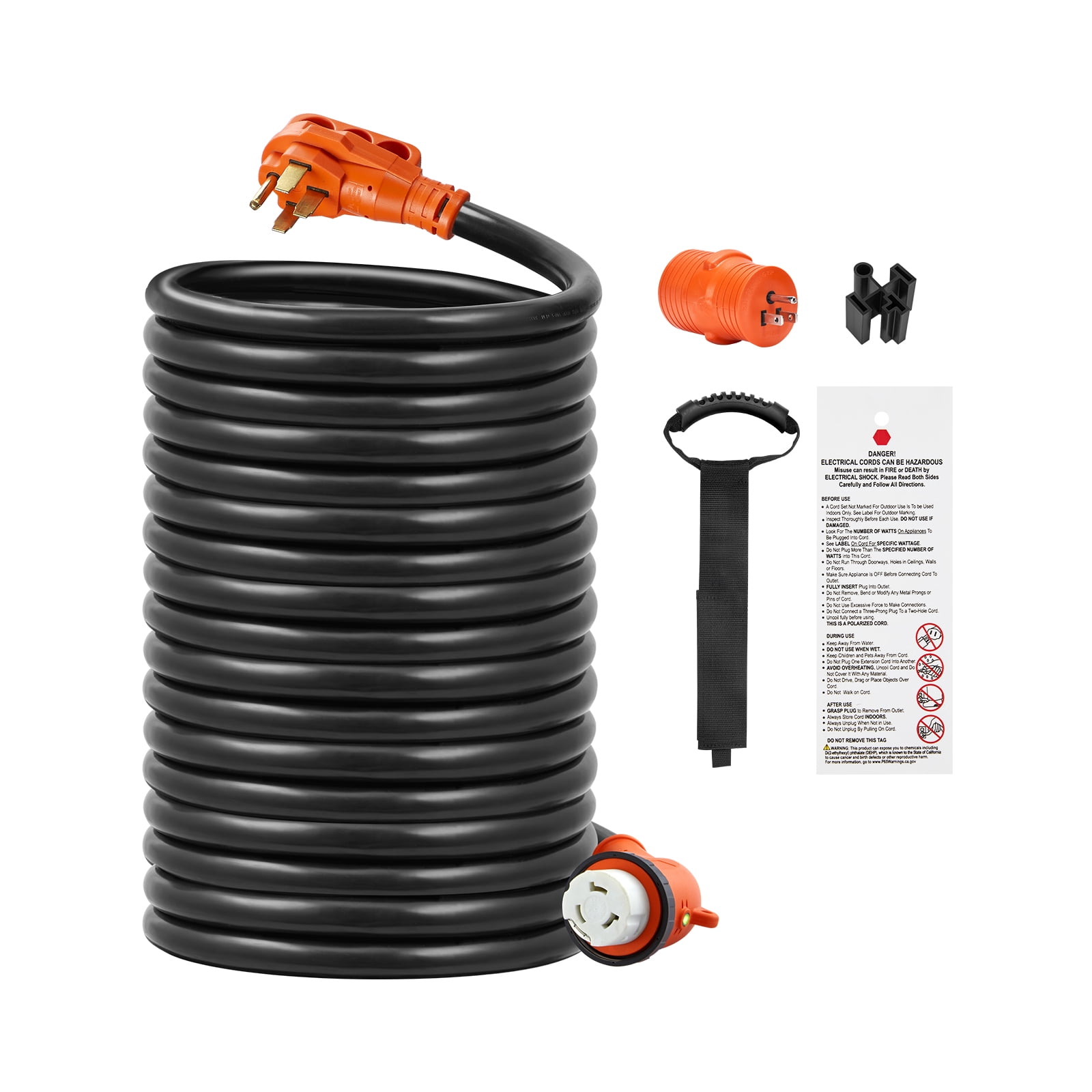 BENTISM 50 Feet RV Power Cord, 50 Amp, Heavy Duty STW 6/3 + 8/1 Generator Cord, NEMA 14-50P Male NEMA SS2-50R Female Plug, with LED Indicator Handle 15A Adapter, for RVs, ETL Listed