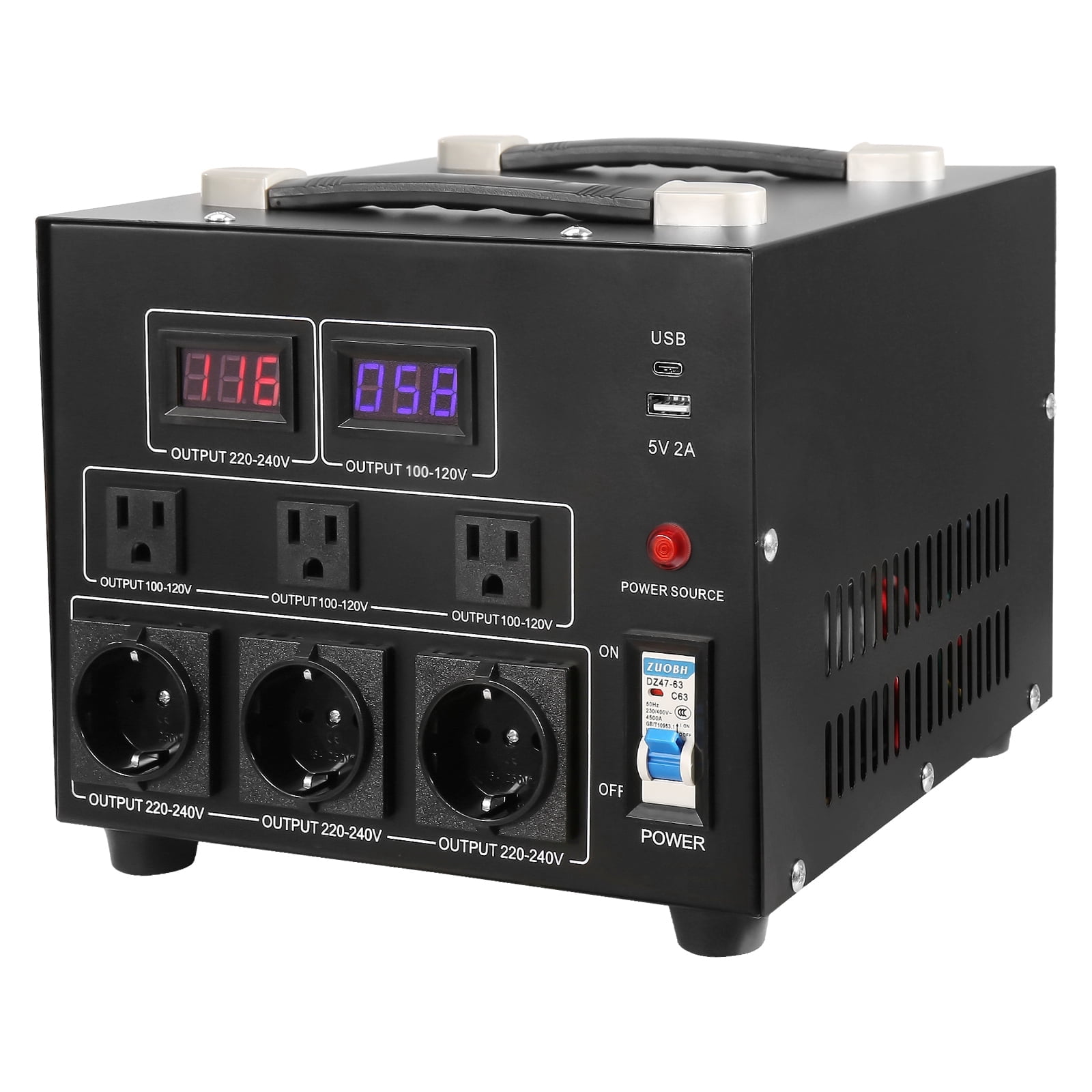 VEVOR 5000W Voltage Converter Transformer, Heavy Duty Step Up/Down Transformer, Convert from 110 Volt to 220 Volt, with US Outlet EU Outlet 5V USB Port, CE Certified