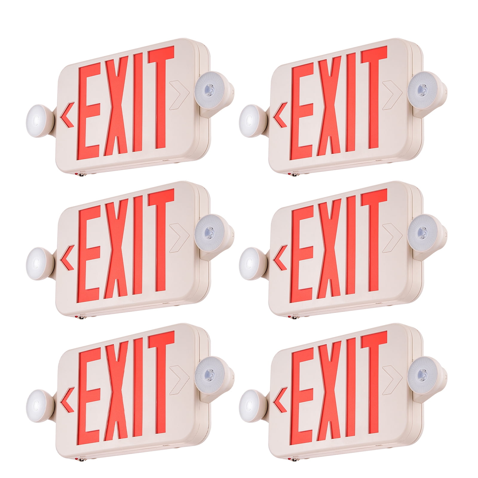 FREELICHT 6-Pack Emergency Light & Exit Sign Combo – LED Red Exit Sign With Battery Backup, UL 924 Compliant