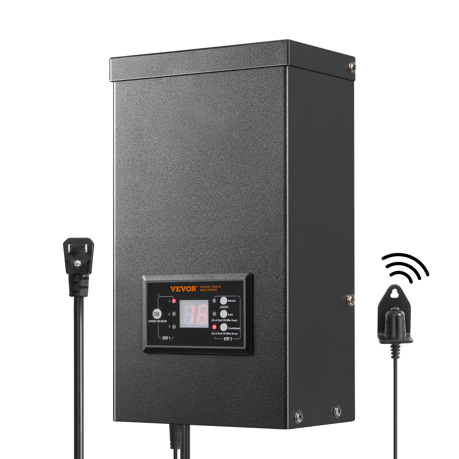 600W Black Iron Low Voltage Landscape Transformer with Timer and Photocell Sensor