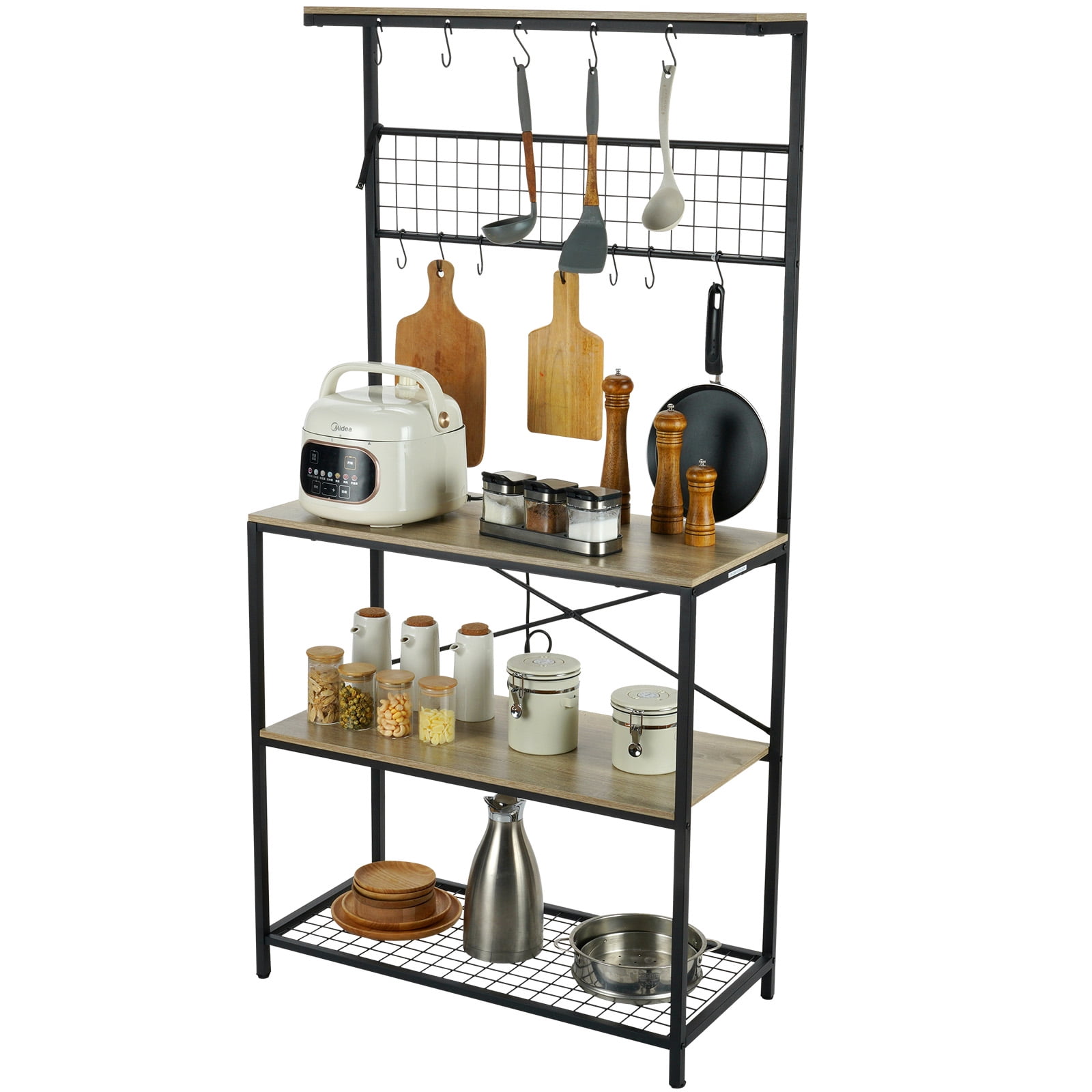 BENTISM 67" Wooden Kitchen Bakers Rack Microwave Oven Stand with