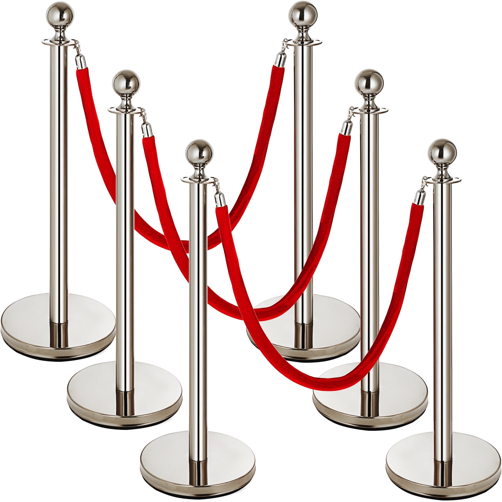 BENTISM 6PCS Red Rope Stanchion Silver Post Crowd Control