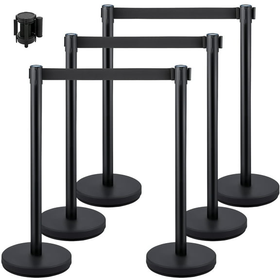 BENTISM 6PCS Stanchion Queue Post Crowd Control Stanchion Set 6 Pieces with 6.6 ft/2 m Red Belt Stanchion Posts Queue Pole for Crowd Control Barriers