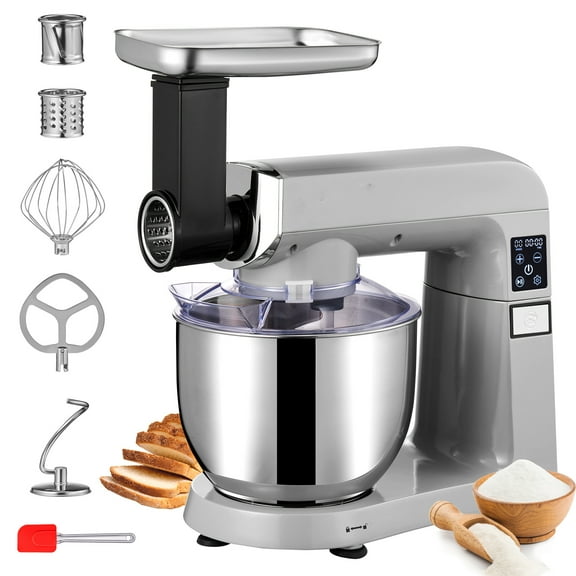 BENTISM 7.3 qt Stand Mixer, Silver with Meat Grinder, Scraper, Food Tray