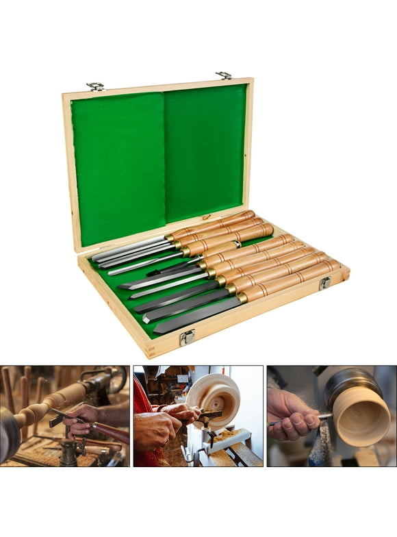 BENTISM 8 PCS Wood Turning Tools with HSS Blades Hardwood Handles Woodworking Lathe Chisel Set Cutting Carving Wooden Case for Storage for Wood Turning Hardwood One Free Chisel