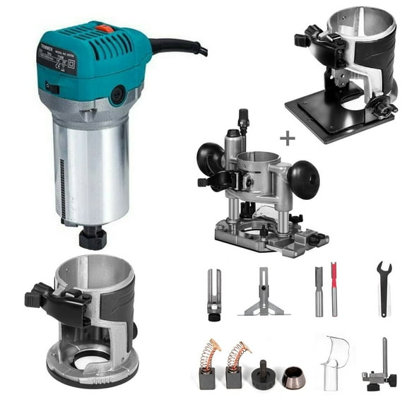 VEVOR 800W Max Torque Variable Speed 30,000RPM Compact Router with Collets 1/4" & 3/8" 1x Plunge Base & 1x Tilt Base