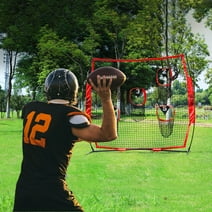 BENTISM 8x8 ft Football Trainer Throwing Net Portable Practice Net Football Kicking Cage With 5 Pockets Improve QB Red