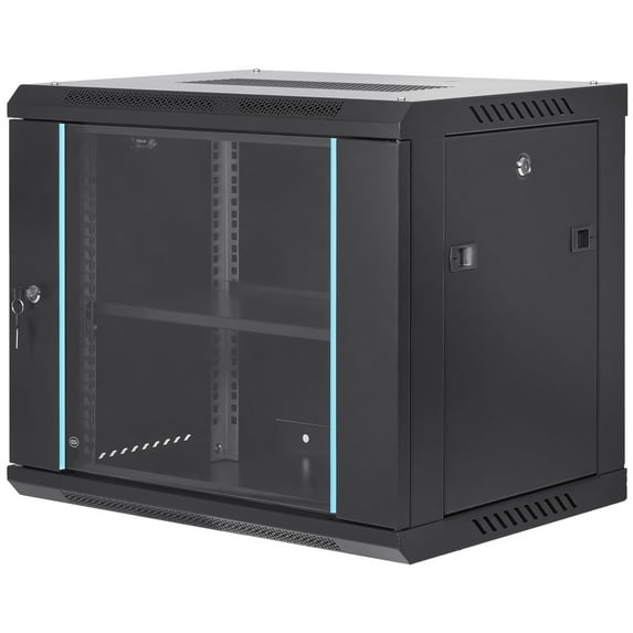 VEVOR 9U 19.7'' Wall Mount Network Server 15.5'' Deep Rack Cabinet Enclosure Door Lock, 2 x Shelves