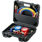 BENTISM AC Manifold Gauge Set 3-Way Fit R134A R22 R12 R502 Refrigeration Charging with Portable Case 3PCS Hoses