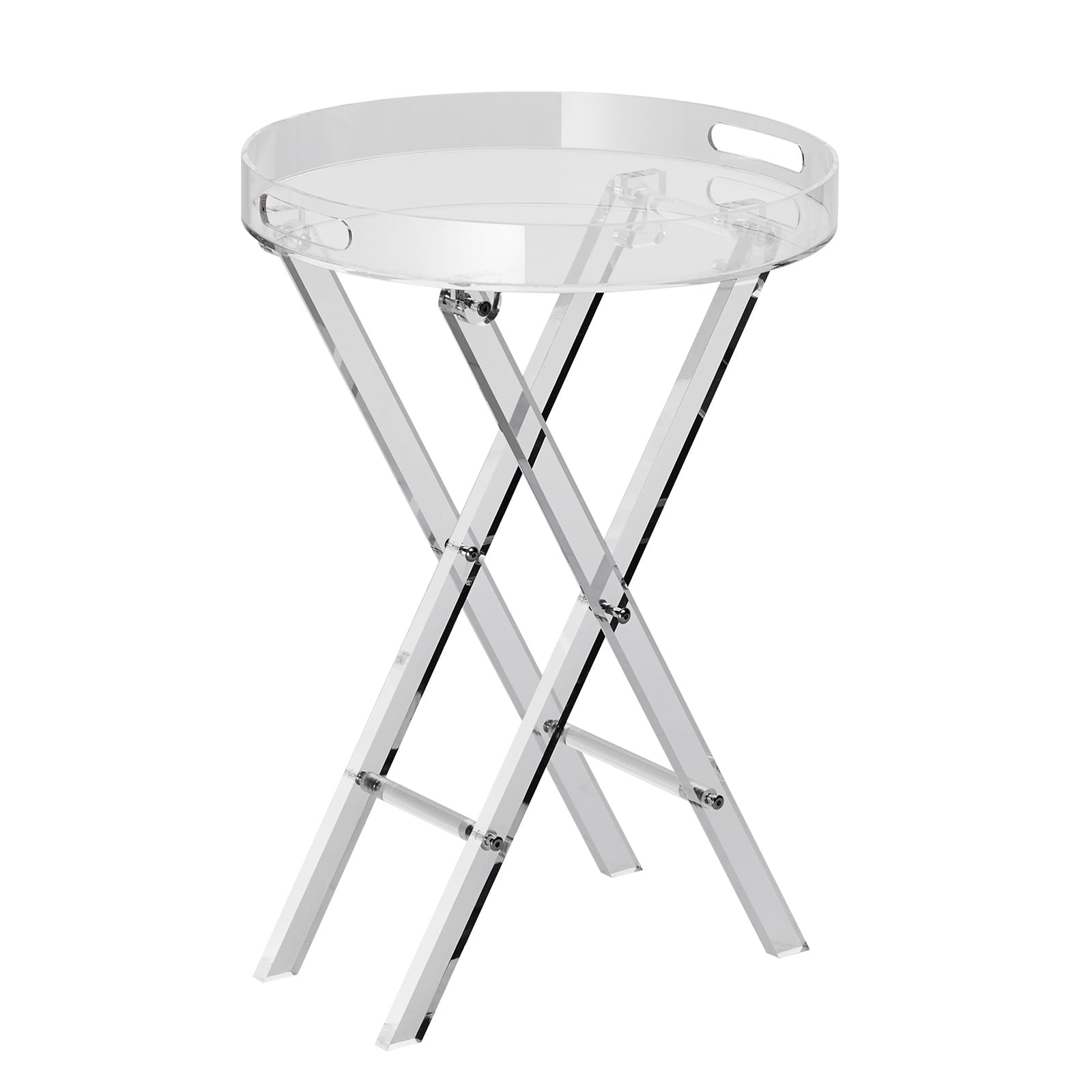 BENTISM Acrylic Folding Tray Table, Acrylic End Table with Folding X