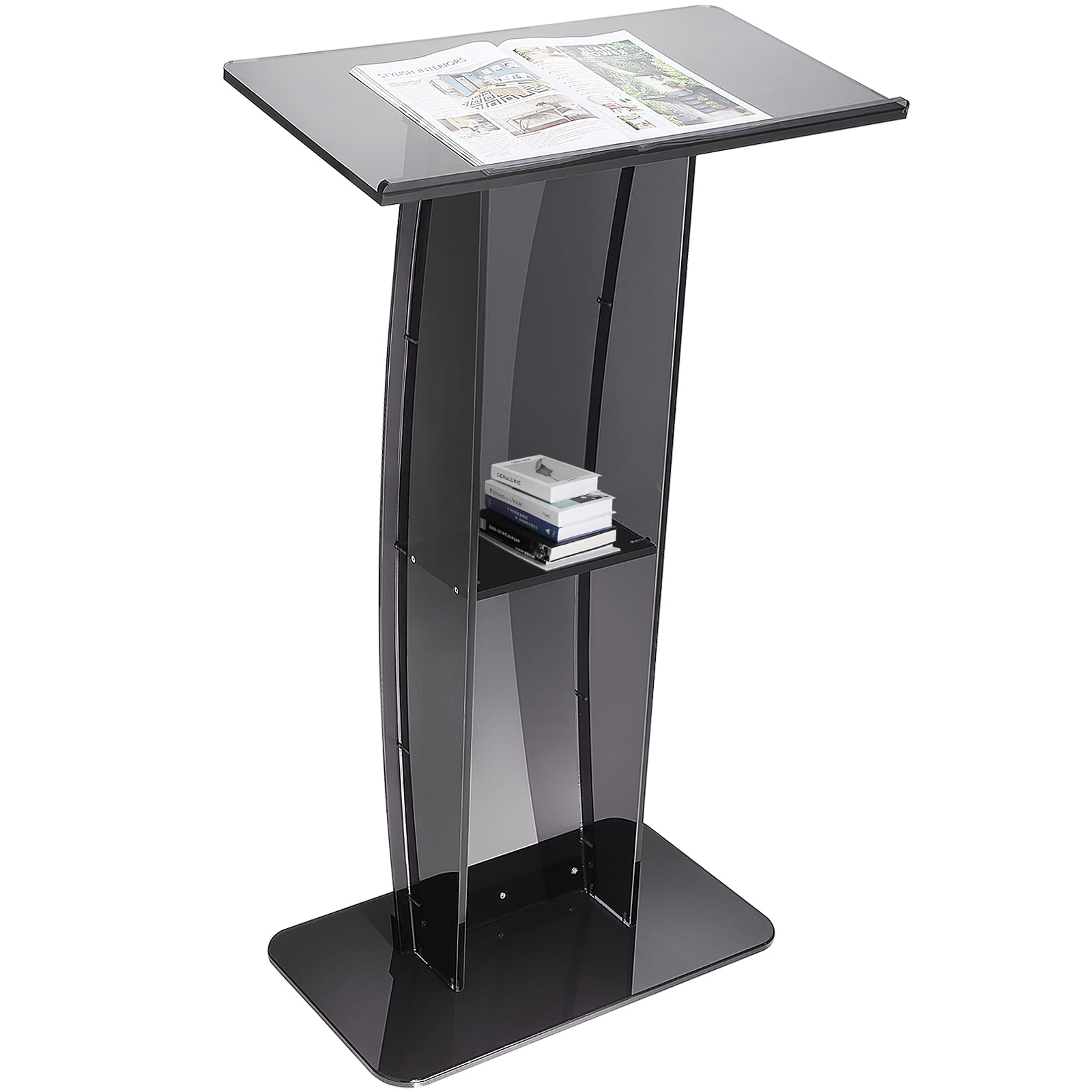 Black Acrylic 47" Podium Stand with Storage Shelf