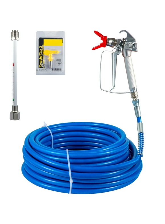 BENTISM Airless Paint Spray Hose Kit, 50ft 3600 PSI High Pressure Fiber-Nylon Tube with 8" Extension Rod Pole, Including 517 Tip and Tip Guard, 1/4" Swivel Joint for Homes Buildings Decks or Fences