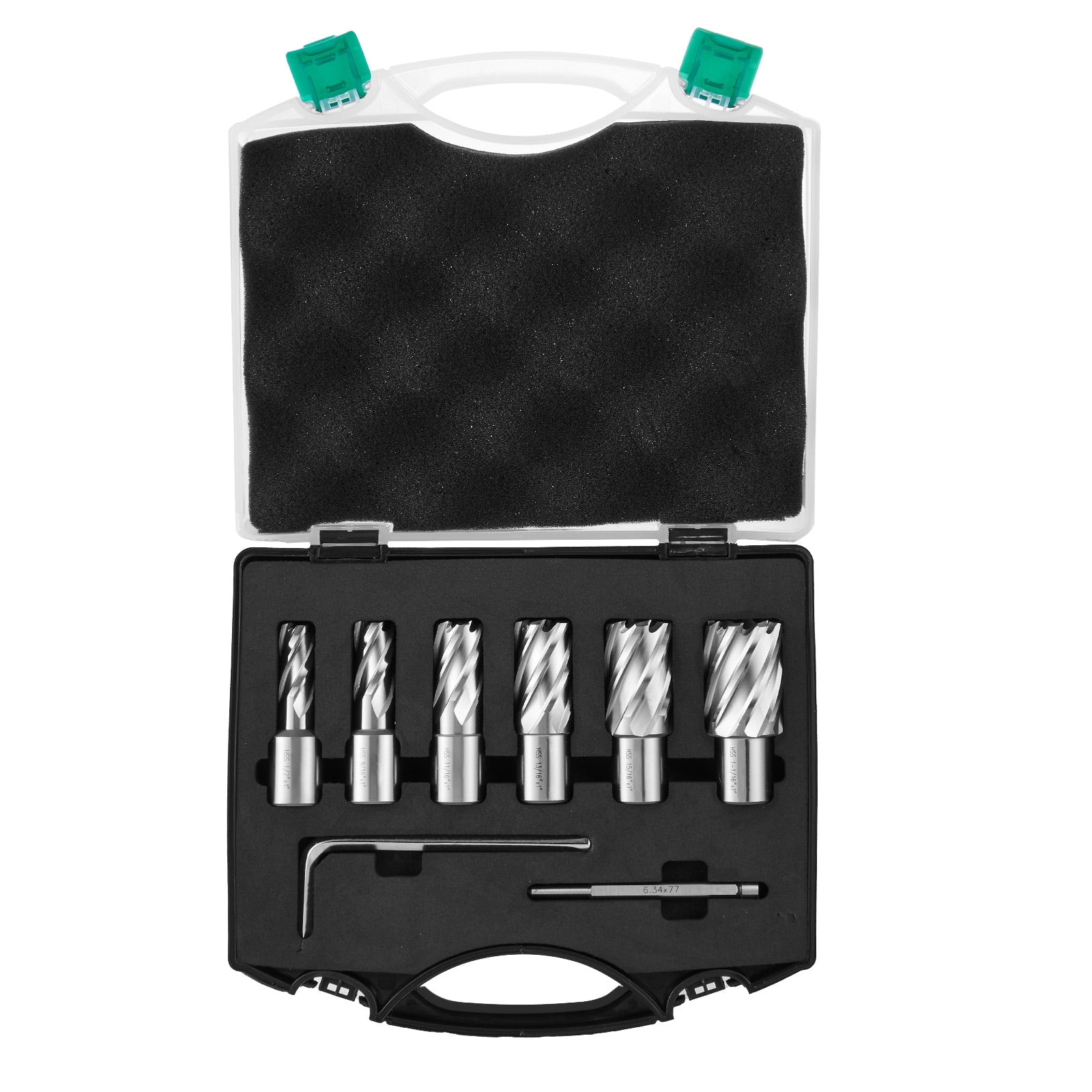 VEVOR Annular Cutter Set 6 Pcs, Weldon Shank Mag Drill Bits, Cutting Depth 1", 1/2" to 1/16" Cutting Diameter, M2AL HSS Magnetic Drill Press Bits with Pilot Pin for Using with Magnetic Drills