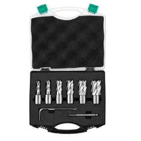 VEVOR Annular Cutter Set 6 Pcs, Weldon Shank Mag Drill Bits, Cutting Depth 1", 1/2" to 1/16" Cutting Diameter, M2AL HSS Magnetic Drill Press Bits with Pilot Pin for Using with Magnetic Drills