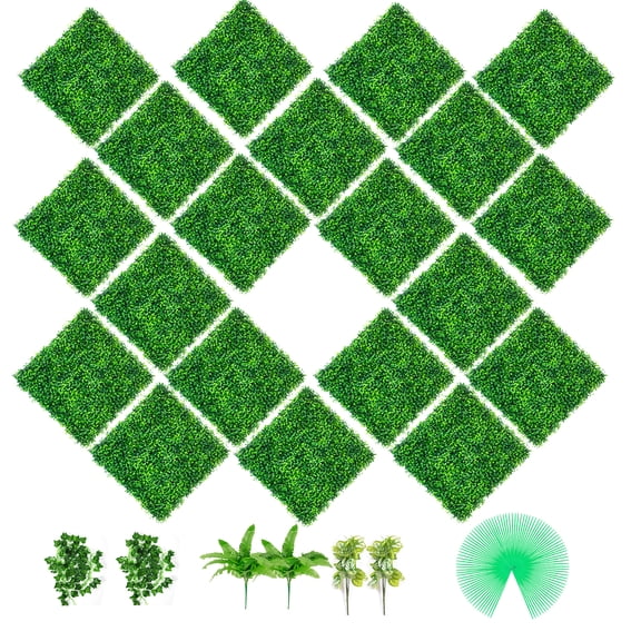 BENTISM Artificial Boxwood Panel Boxwood Hedge Wall Panel 20PC 20x20" Garden Decor