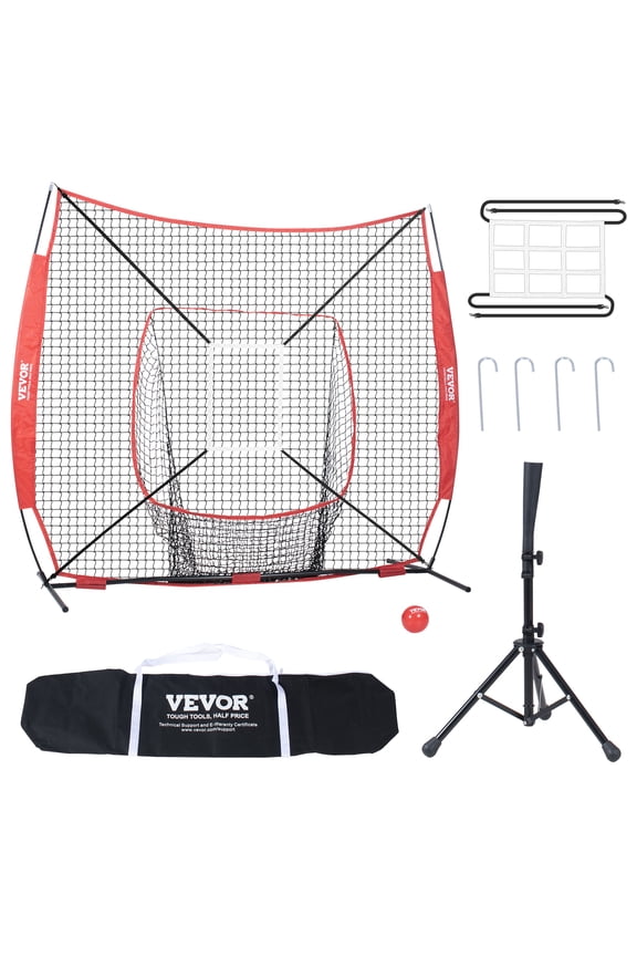 Baseball Softball Practice Net 7x7 ft Hitting Batting Training Net for Baseball Softball Catching or Throwing with Sandball&Batting Tee&Carry Bag