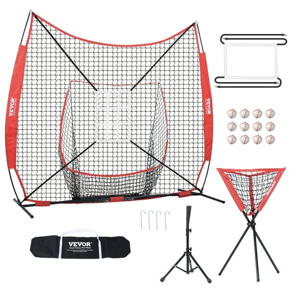 BENTISM Baseball Softball Practice Net 7x7 ft Hitting Batting Training Net for Baseball Softball Catching or Throwing w/ 12*Sandball&Batting Tee&Carry Bag&Ball Collector
