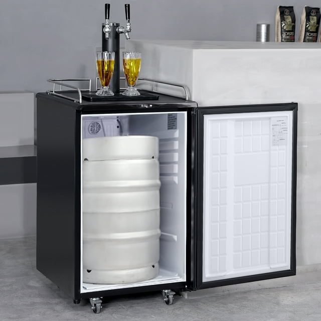 BENTISM Beer Kegerator Dual Tap Dispenser, Full Size Keg Refrigerator