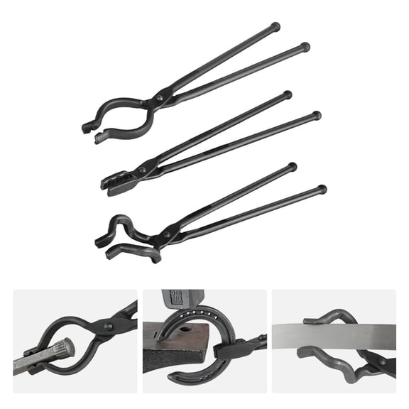 VEVOR Blacksmith Tongs, 18" 3 PCS, V-Bit Bolt Tongs, Wolf Jaw Tongs and Z V-Bit Tongs, Carbon Steel Forge Tongs with A3 Steel Rivets, for Beginner and Seasoned Blacksmiths, Bladesmiths