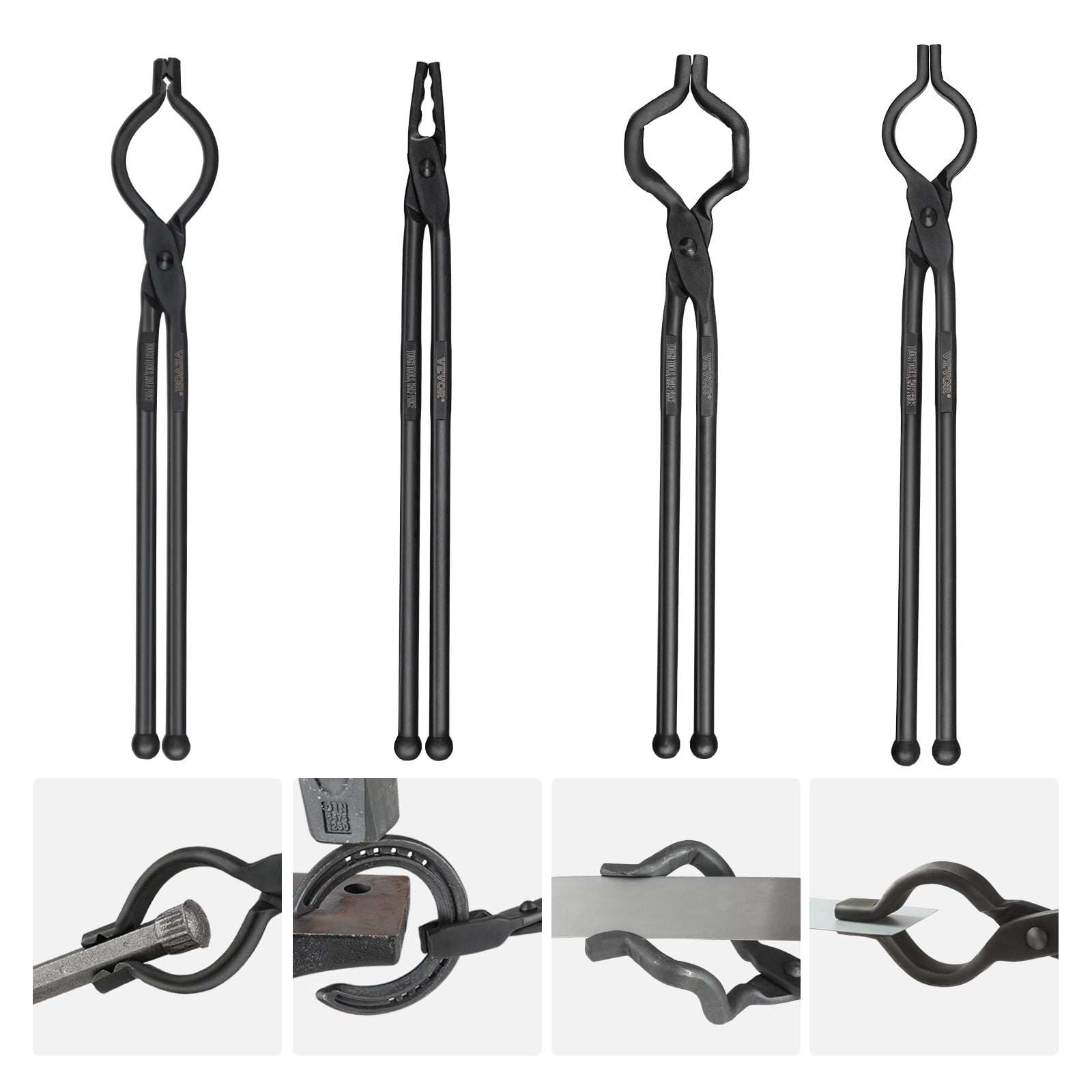 BENTISM Blacksmith Tongs, 18” 4 PCS, VBit Bolt Tongs, Wolf Jaw Tongs