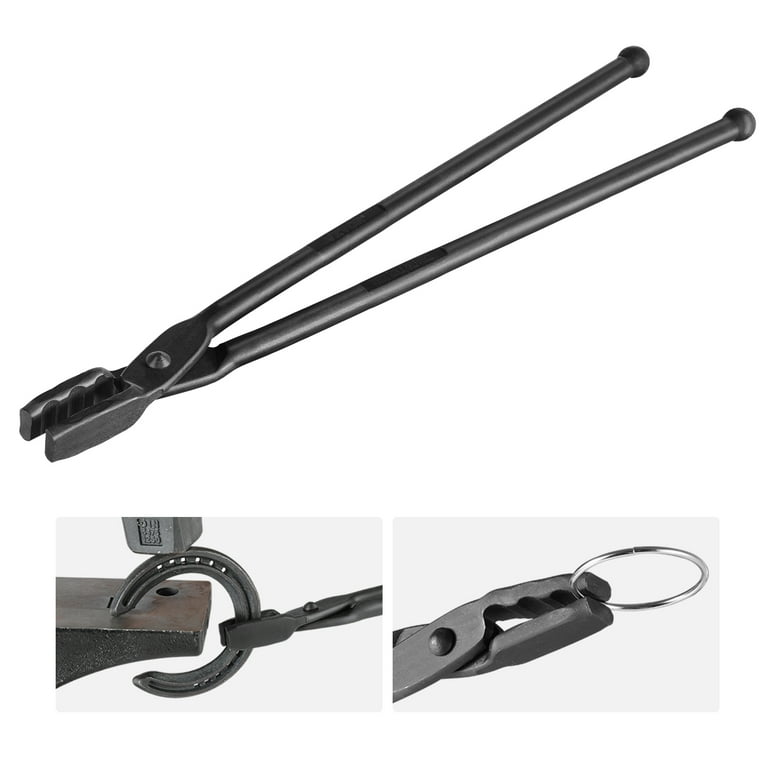 BENTISM Blacksmith Tongs, 18” Wolf Jaw Tongs, Carbon Steel Forge Tongs with  A3 Steel Rivets, for Horseshoes, Curved Shapes, Block Forgings, for