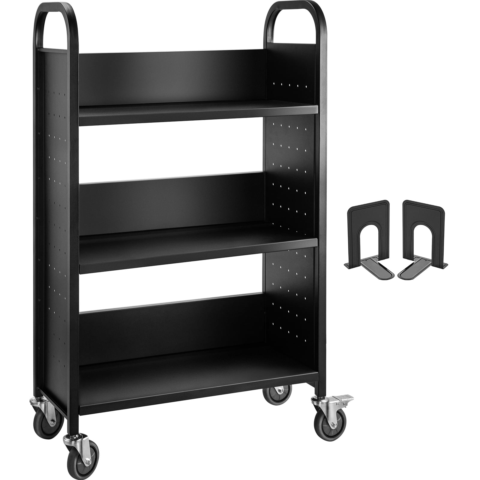 BENTISM Book Cart,Single Sided L-Shaped 200lbs Rolling Library Cart in Black Sansujyuku sansujyuku.com