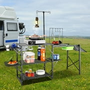 BENTISM Camping Kitchen Table Folding Portable Cook Station Tables Shelves &A Sink