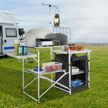BENTISM Camping Kitchen Table Folding Portable Cook Table 1 Cupboard & Windscreen