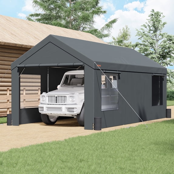 BENTISM Carport Canopy Car Canopy 10 x 20ft & 8 Legs Sidewalls & Windows Darkgray