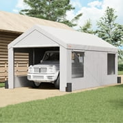 BENTISM Carport Car Canopy Garage Shelter 12x20ft & 8 Legs Sidewalls Windows