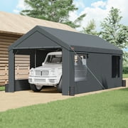 BENTISM Carport Car Canopy Garage Tent 12x20ft & 8 Legs Sidewalls Windows