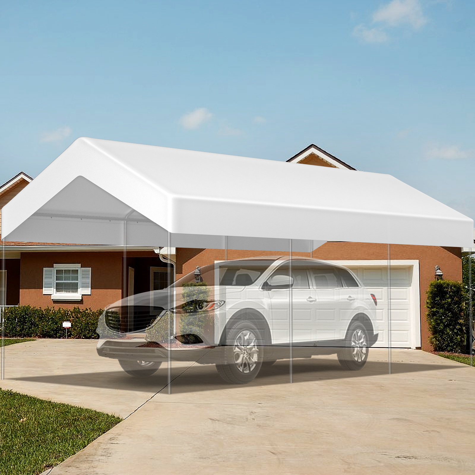 King Canopy 10 ft x 20 ft Tan/White Fitted Carport Canopy Cover w/ Leg