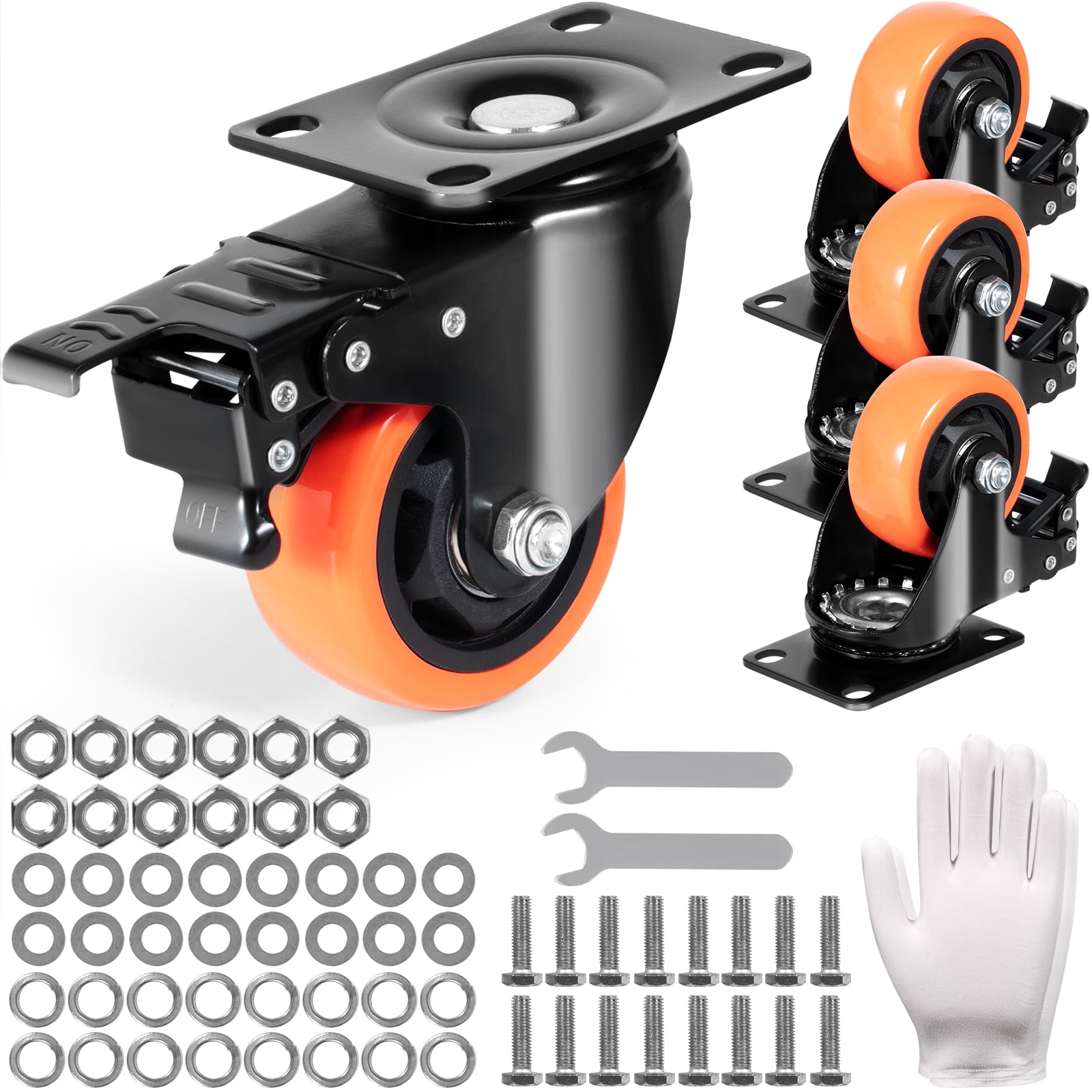 VEVOR Caster Wheels Swivel Plate Casters 4 Pack 3" Heavy Duty with Locking Brake