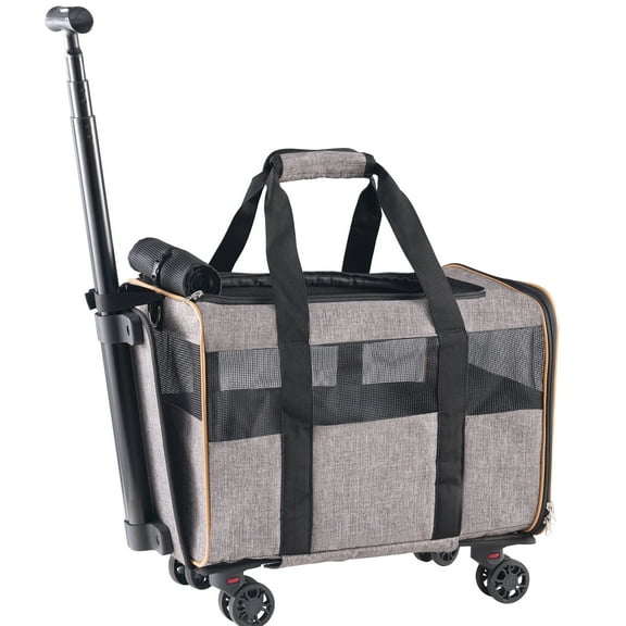 VEVOR Cat Carrier with Wheels Airline Approved Rolling Pet Carrier 22 lbs Grey for Cat Dog Small Medium Animals Kitten Puppy